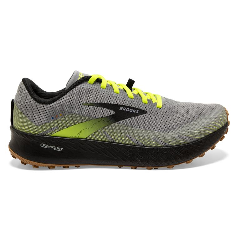 Brooks Catamount Men's Trail Running Shoes - Grey/Nightlife/Black/GreenYellow (45793-WCYL)